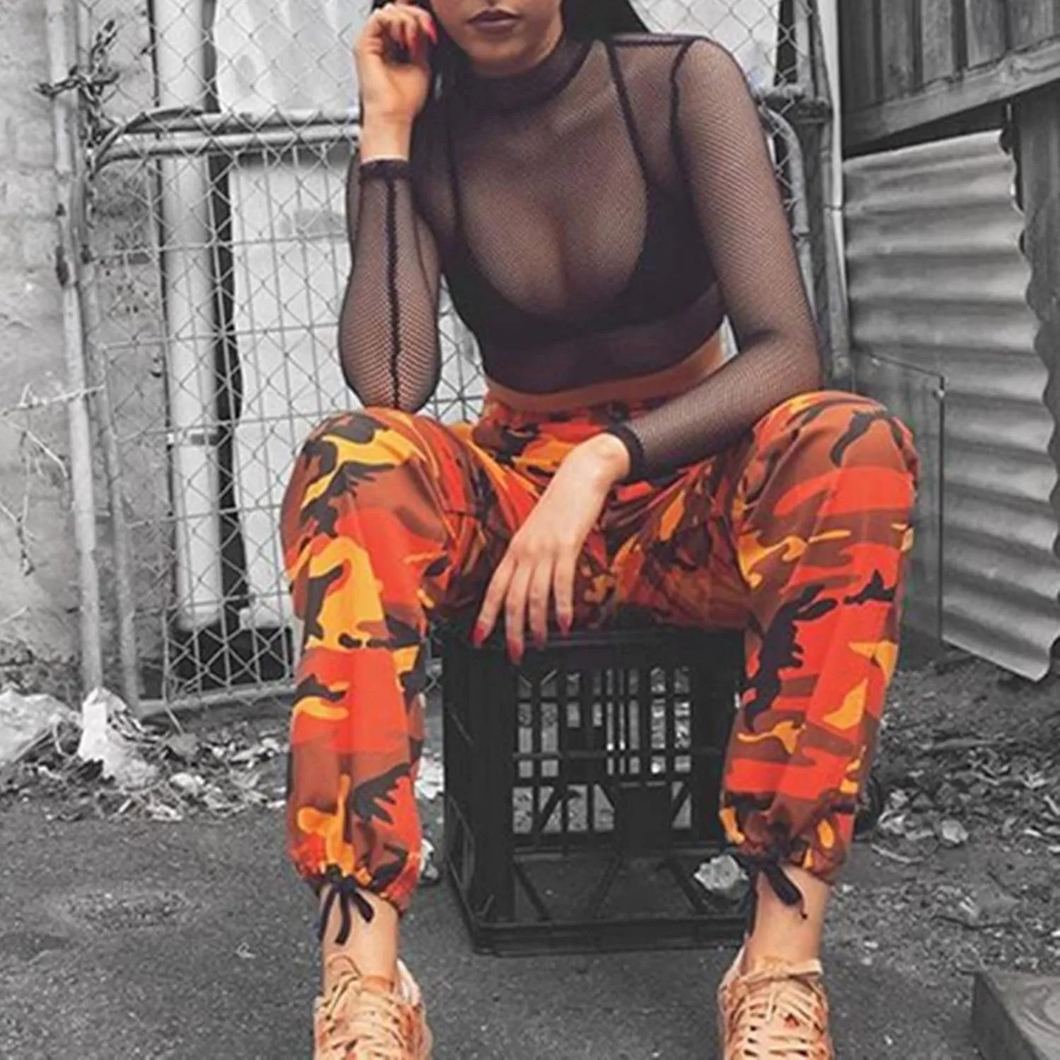 Camo Cargo Pants for Women Fashion Y2K High Waist Military Army Cargo Pants Sweatpants with Pockets Jogger Trousers