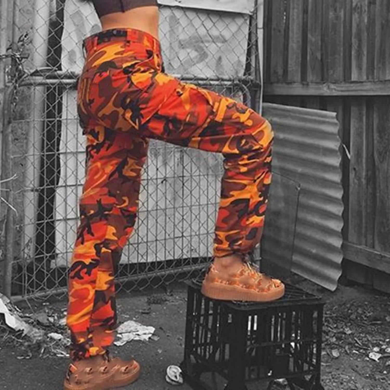 Camo Cargo Pants for Women Fashion Y2K High Waist Military Army Cargo Pants Sweatpants with Pockets Jogger Trousers