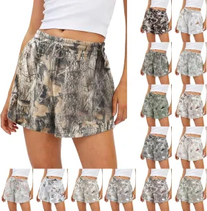 Camo Shorts Women Maple Leaf Print Sweat Short Elastic High Waisted Workout Shorts Lounge Camouflage Short
