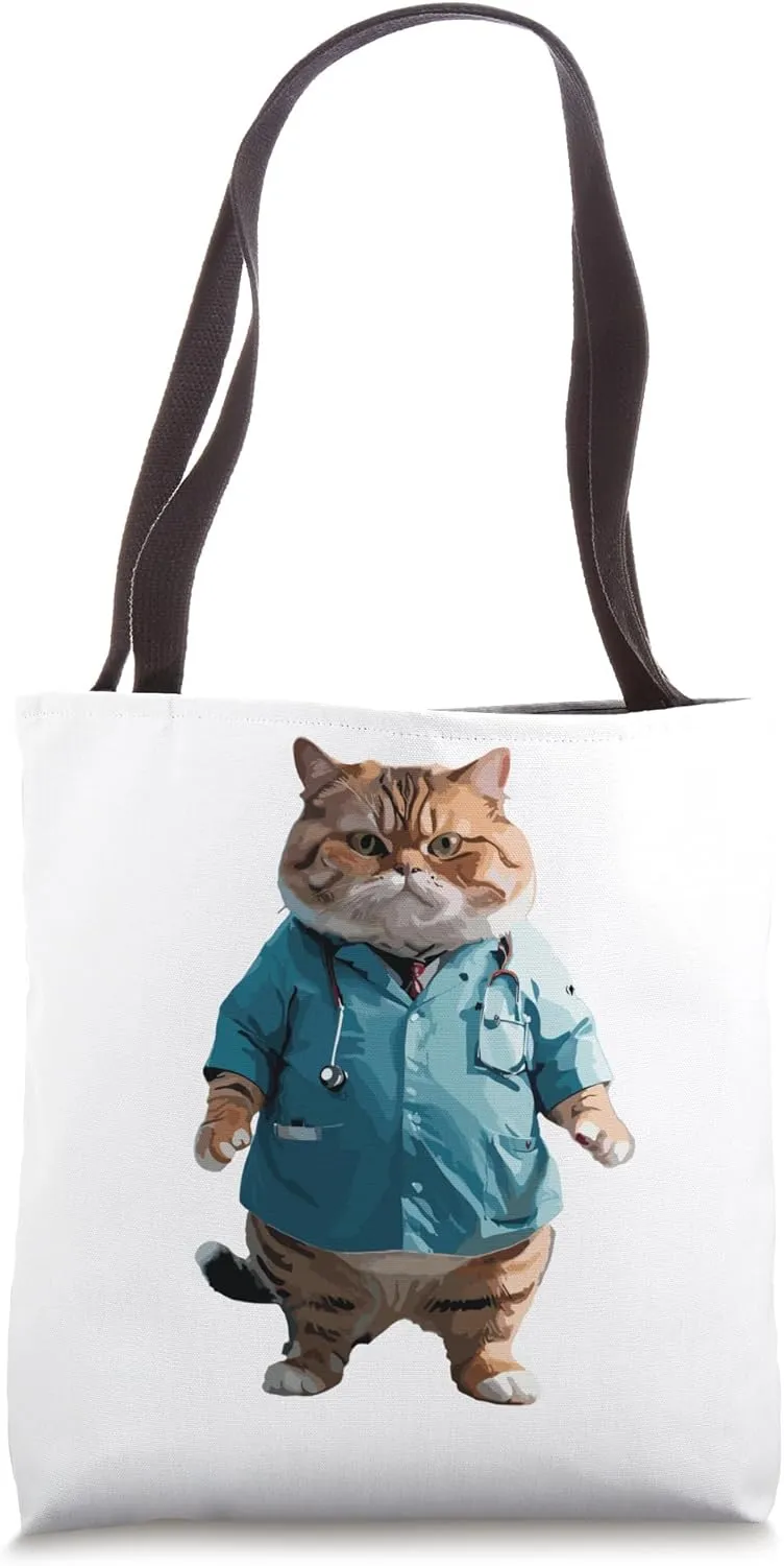 Cat Wearing a Doctor Sweater Tote Bag