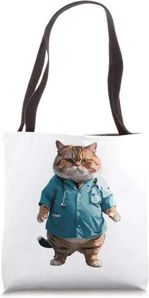 Cat Wearing a Doctor Sweater Tote Bag
