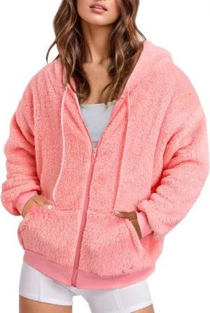 Ceboyel Women 2023 Fleece Oversized Jacket Long Sleeve Casual Fall Hoodie Full Zip Up Sweatshirt Winter Coats Outerwear