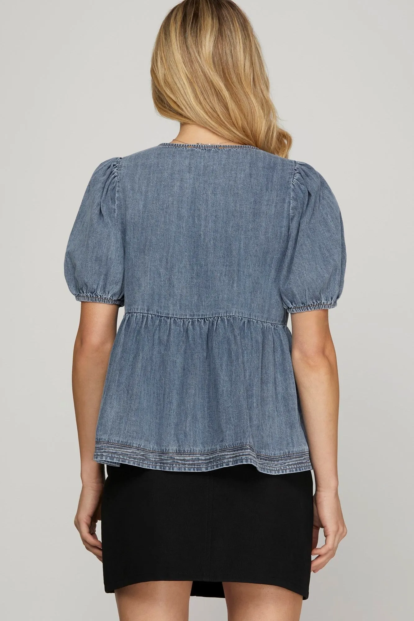 Chambray Charm Bow Top