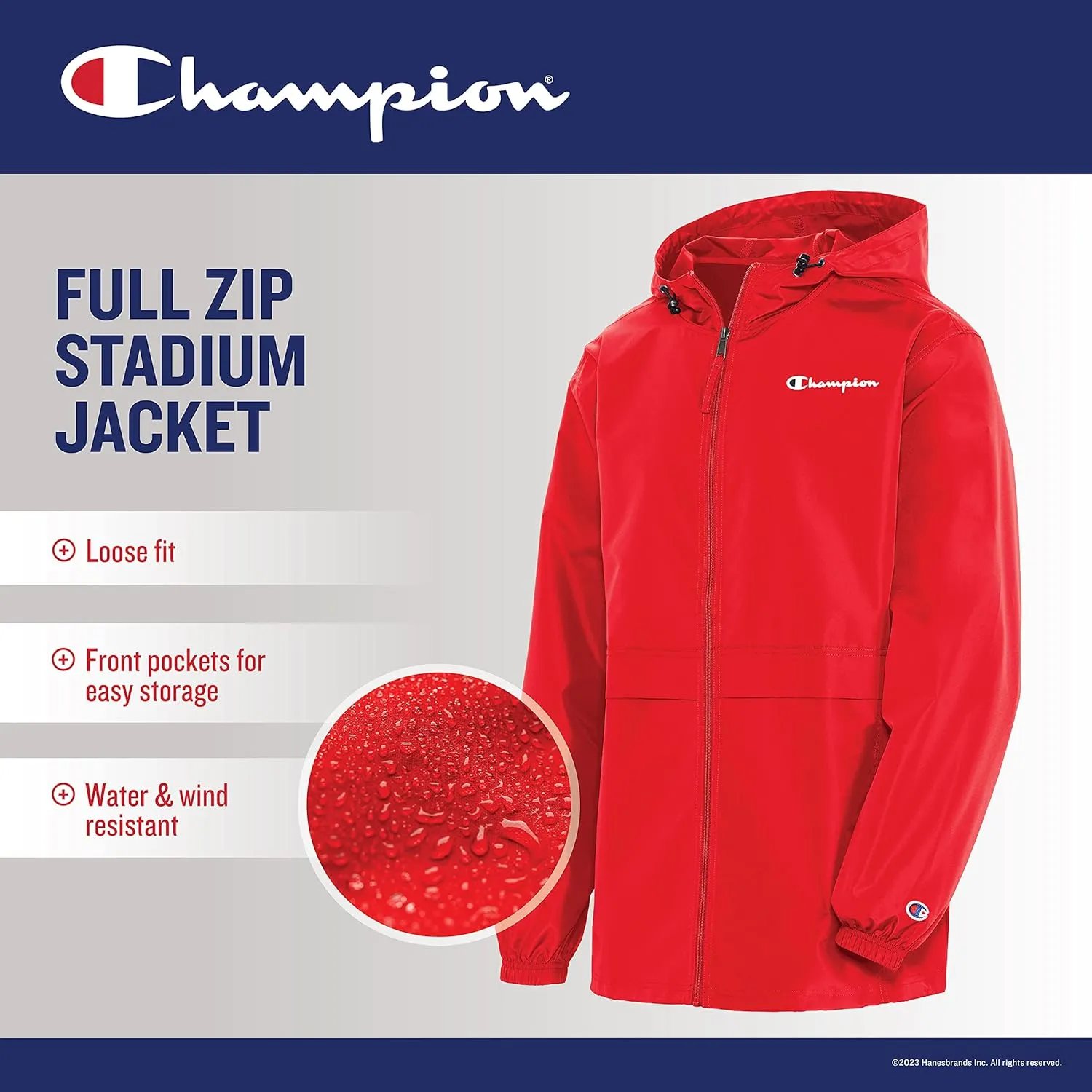 Champion Men's Jacket, Stadium Full-Zip Jacket, Wind Resistant, Water Resistant Jacket For Men