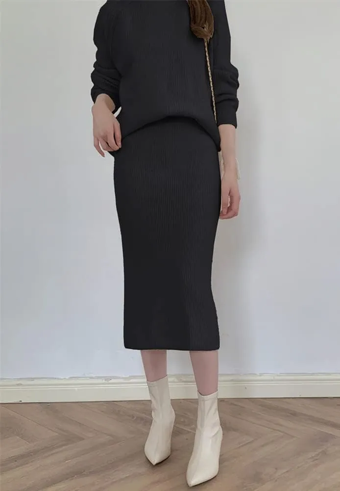chouyatou Women's Two Piece Sweater Skirt Sets Knit Sweater Top Bodycon Skirt 2 Piece Outfits