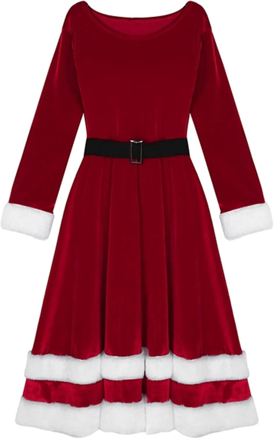 Christmas Dresses for Women Fancy Sweet Oversized Soft Patchwork Bandage Long Sleeve Asymmetric O-Neck Dress
