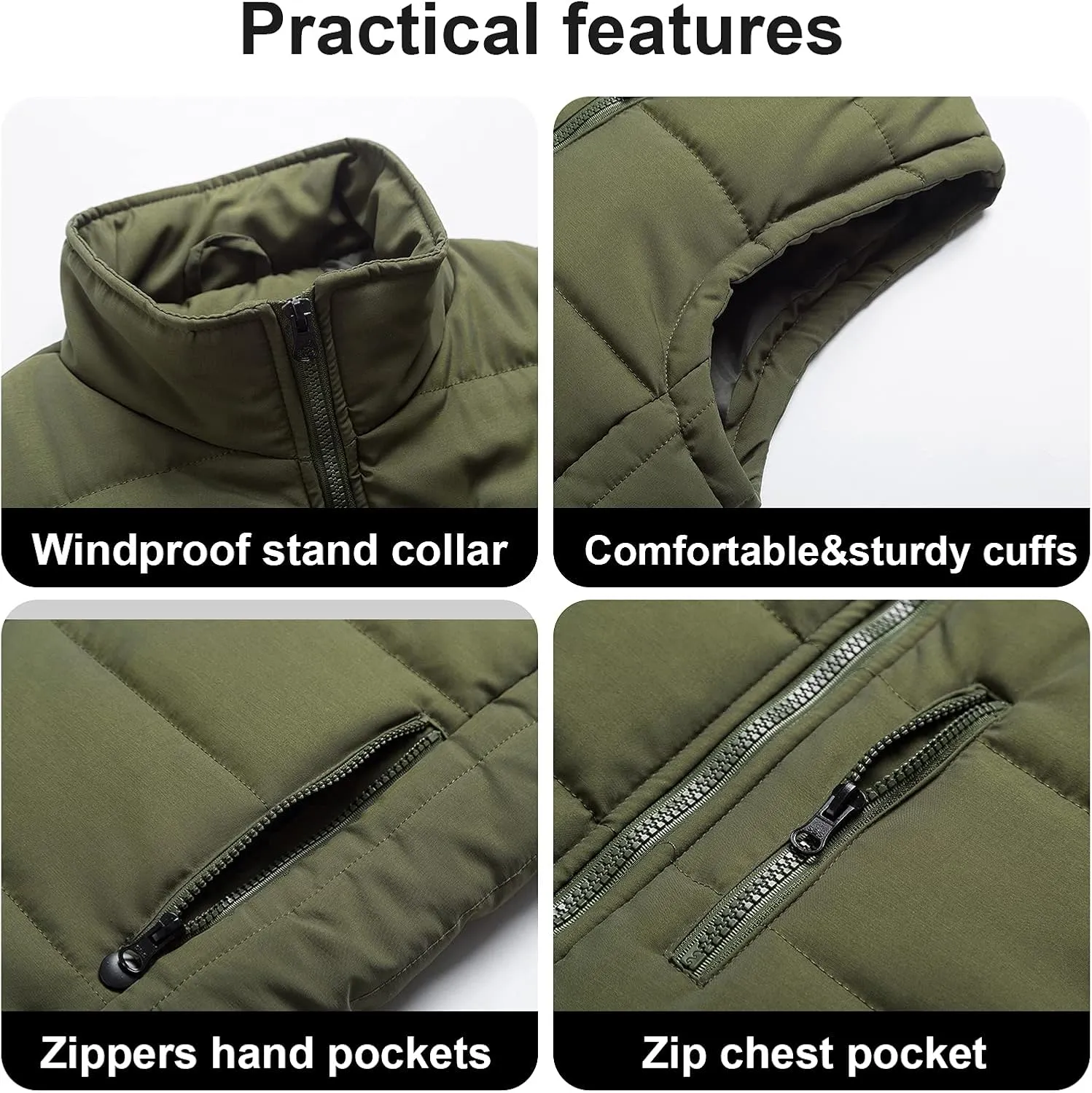 Chrisuno Women's Puffer Vest Casual Stand Collar Quilted Waistcoat Outdoor Padded Ski Vest