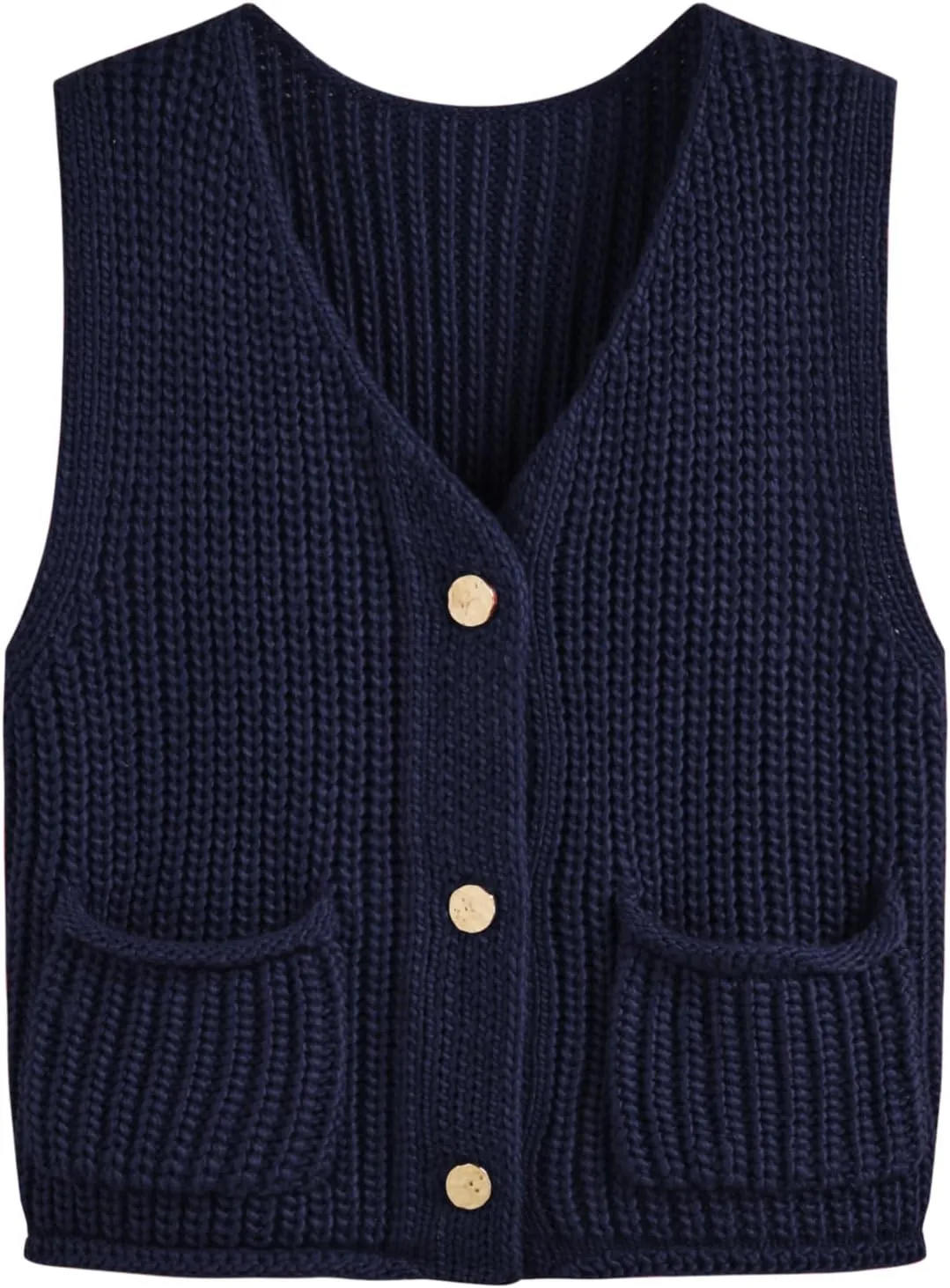 CIDER Sweater Vest Women V Neck Sleeveless Button Down Cropped Sweater Knit Solid Casual Vest with Pockets