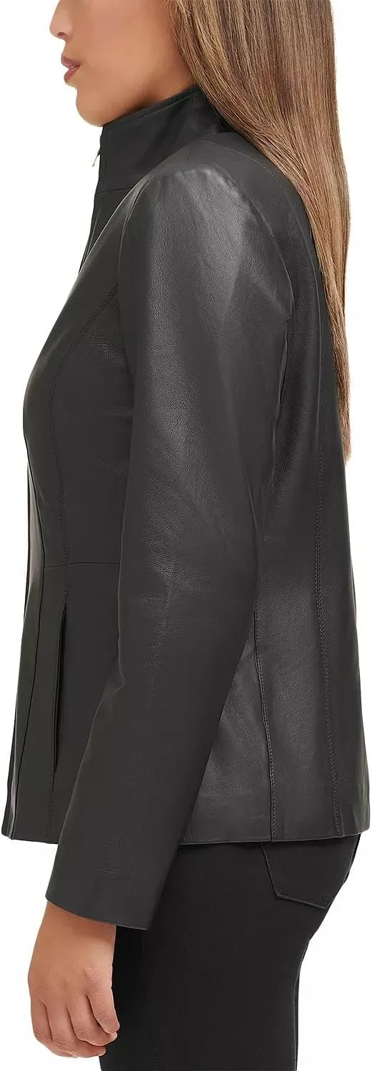 Cole Haan Women's Leather Wing Collared Jacket (Standard and Plus Size)