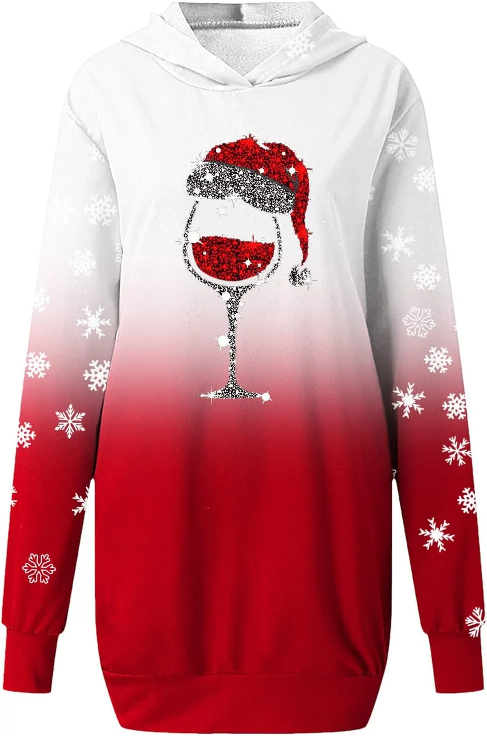 Comfortable Hoodies Dress for Women Christmas Print Long Sleeve Gradient Color Casual Loose Sweatshirt Dress with Pocket