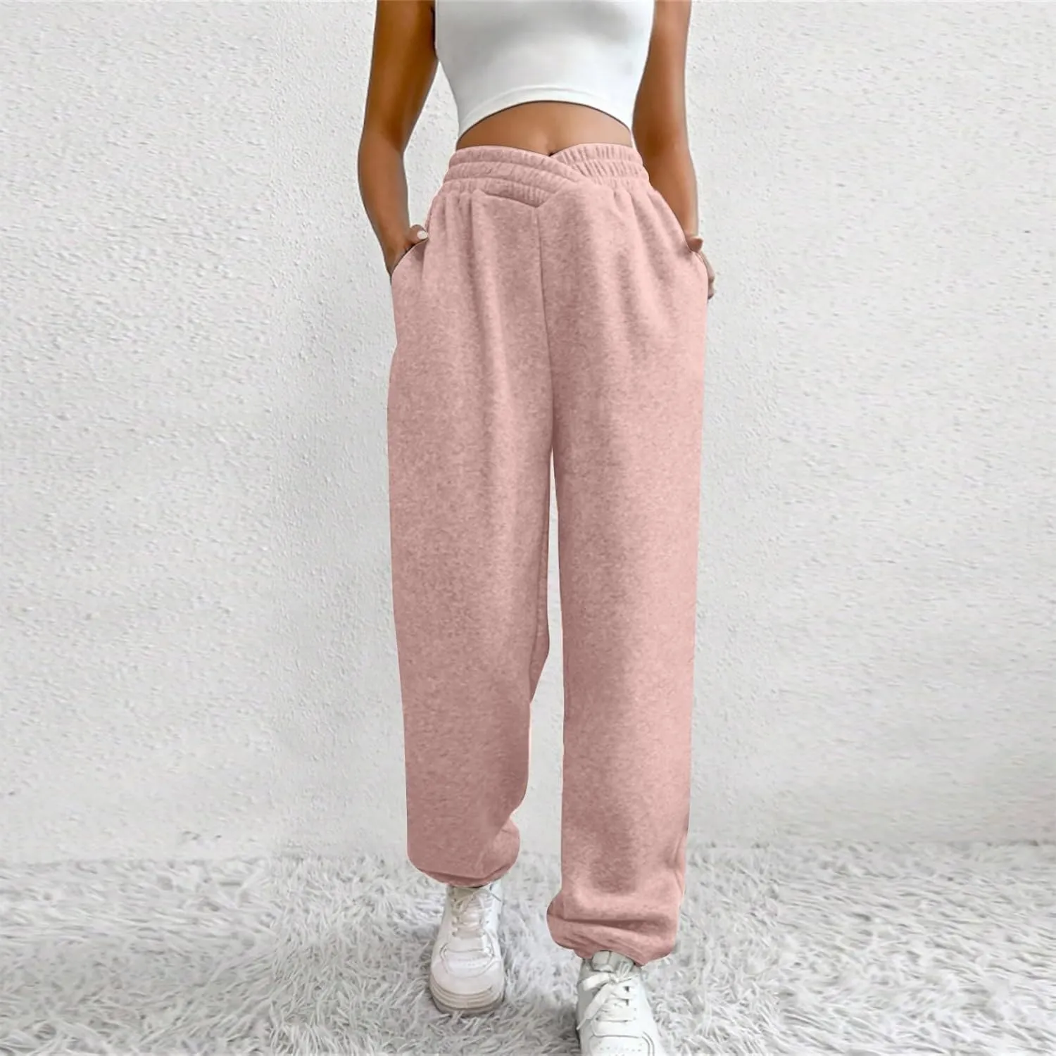 Comfy Pants,Women's High Waist Solid Color Casual Trousers Workout Sports Joggers Pants with Spring&Summer Clothing
