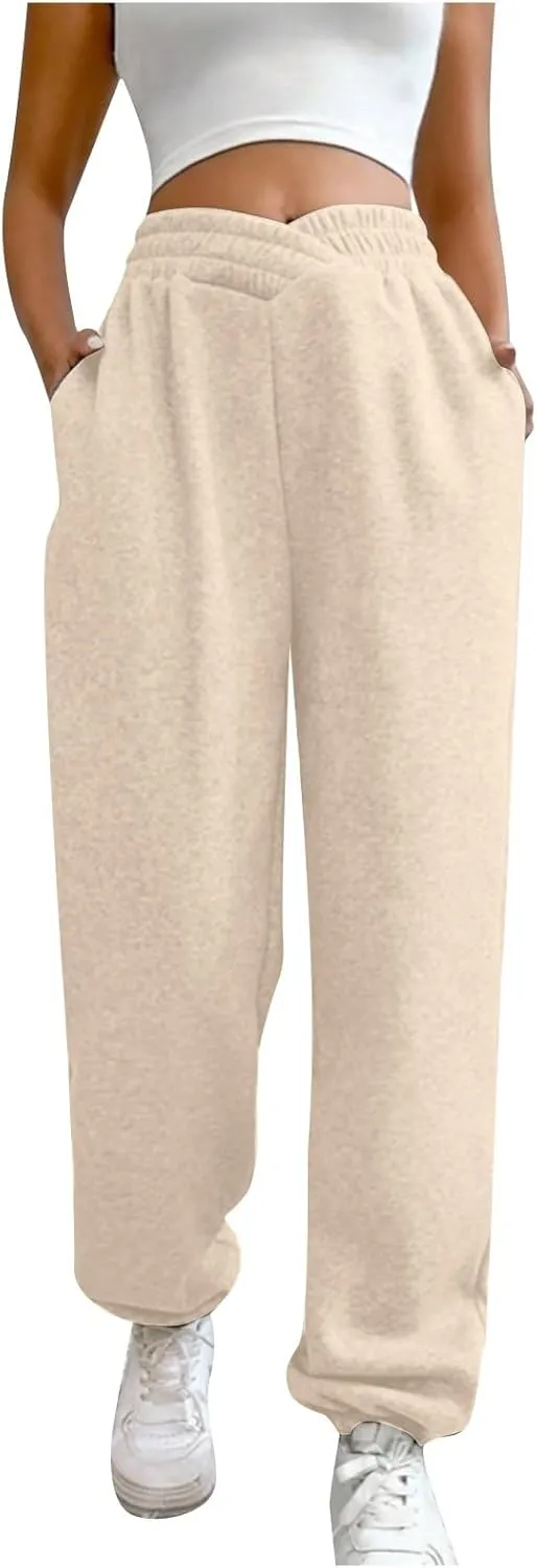 Comfy Pants,Women's High Waist Solid Color Casual Trousers Workout Sports Joggers Pants with Spring&Summer Clothing
