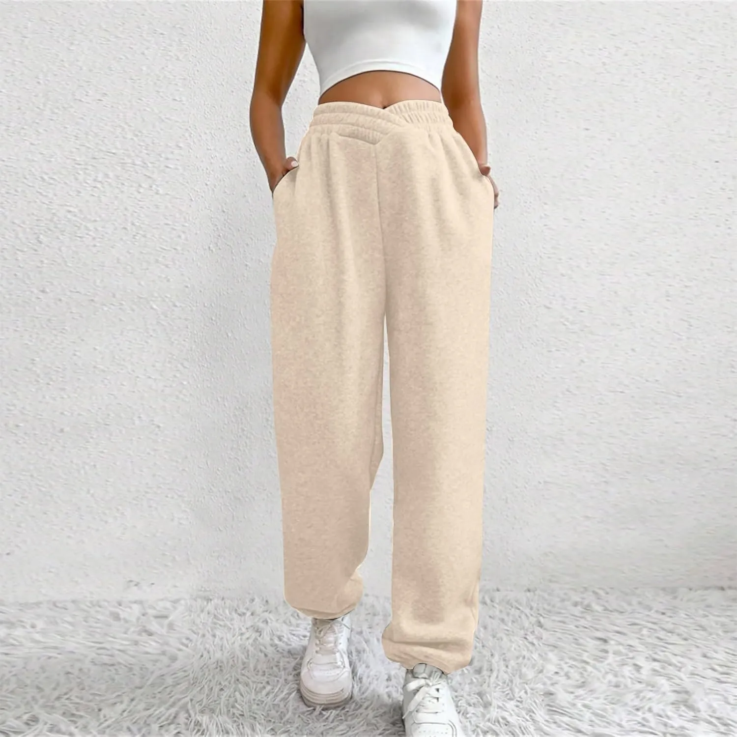 Comfy Pants,Women's High Waist Solid Color Casual Trousers Workout Sports Joggers Pants with Spring&Summer Clothing