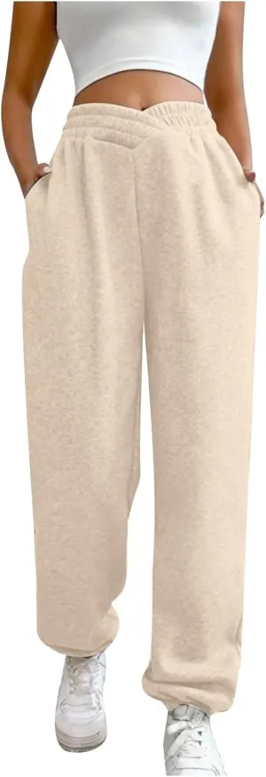Comfy Pants,Women's High Waist Solid Color Casual Trousers Workout Sports Joggers Pants with Spring&Summer Clothing