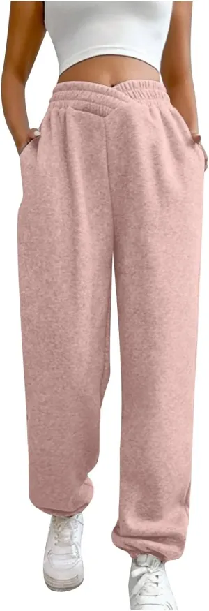 Comfy Pants,Women's High Waist Solid Color Casual Trousers Workout Sports Joggers Pants with Spring&Summer Clothing
