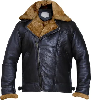 Cross Zip B3 Bomber Aviator Real Shearling Brown Sheepskin Leather Jacket - Warm Leather Jacket