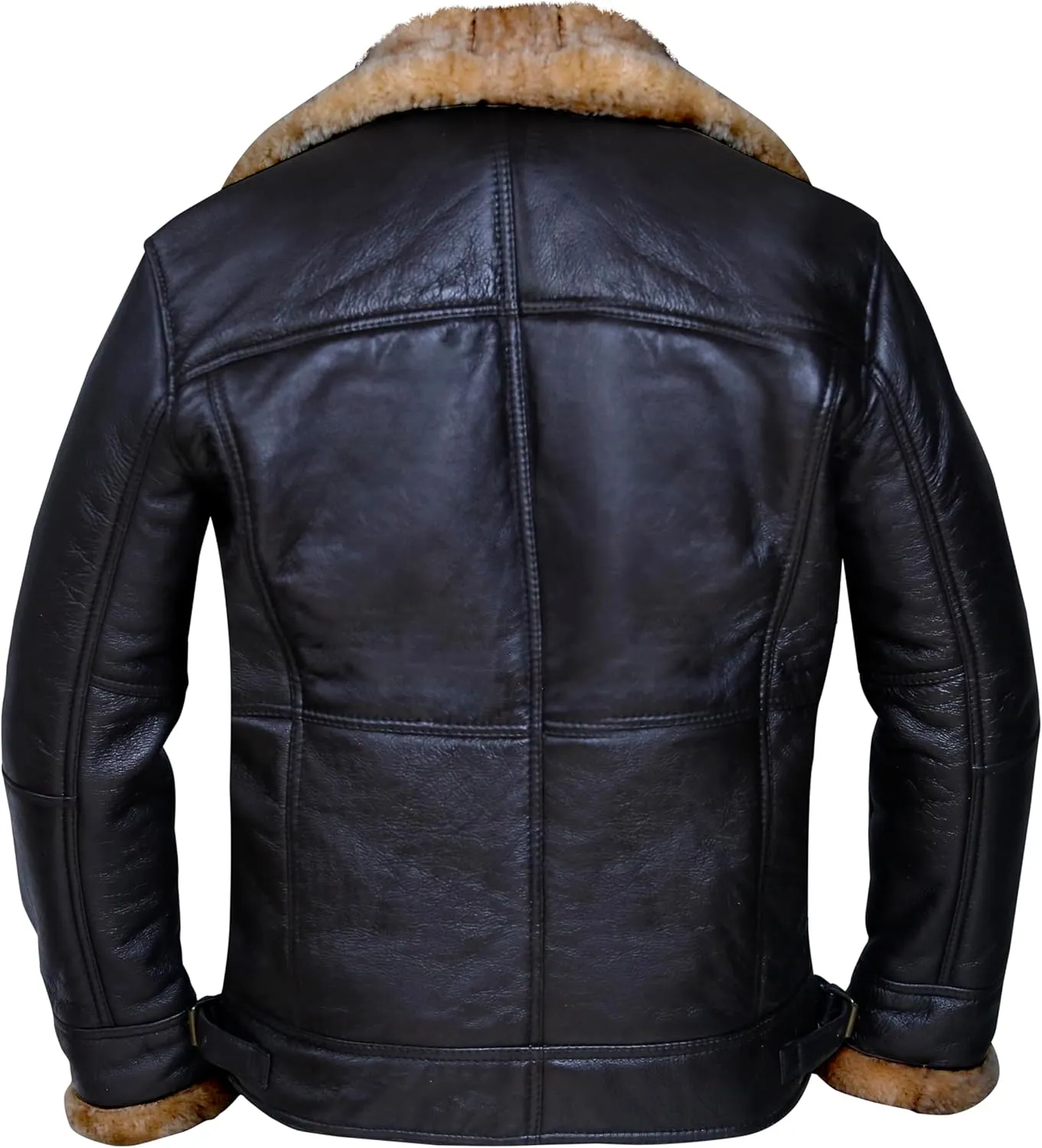 Cross Zip B3 Bomber Aviator Real Shearling Brown Sheepskin Leather Jacket - Warm Leather Jacket