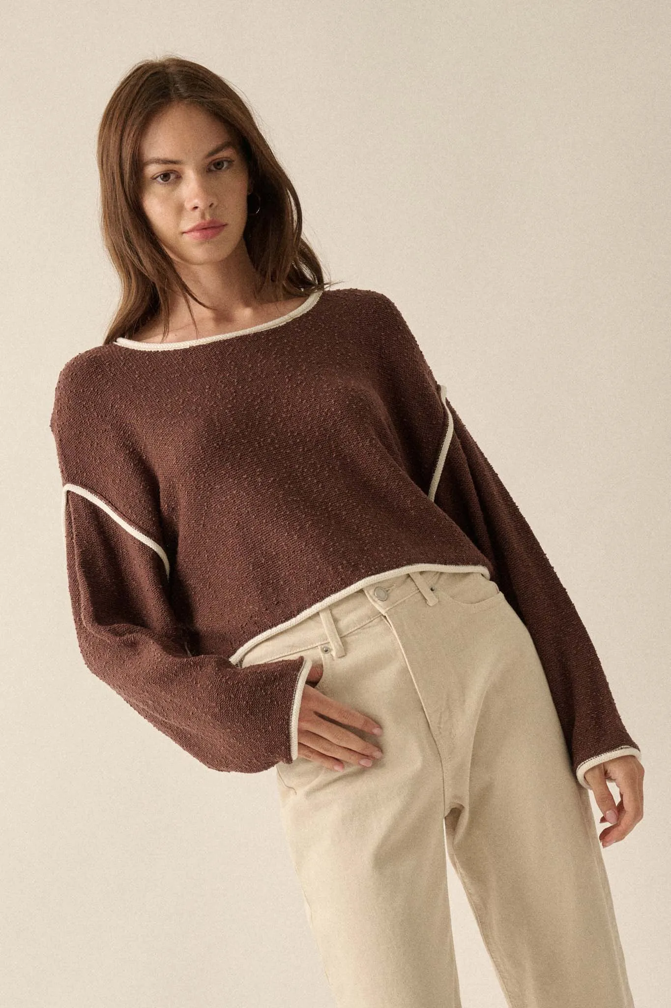 Cuddle Party Cropped Exposed-Seam Sweater