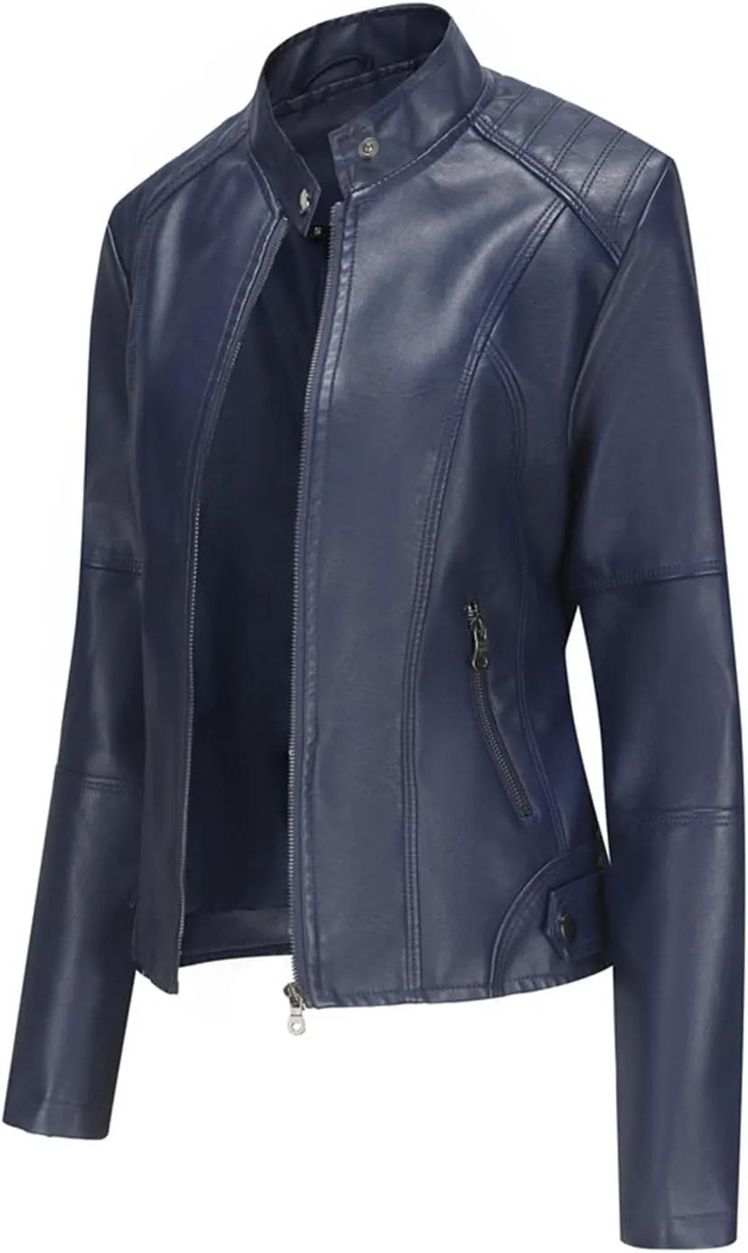 DEAR MODEL Faux Leather Jacket Women Bomber Jacket Women's Belted Motorcycle Jacket