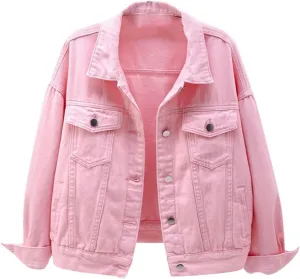 Denim Shacket for Women 2024 Fashion Casual Button Down Denim Coat with Pockets Loose Fit Fall Denim Jacket