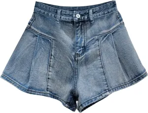 Denim Skort for Women Casual Slim A-Line Ruffle Shorts Summer Wide Leg Stretch Pleated Y2K Mini Jean Skirt Shorts