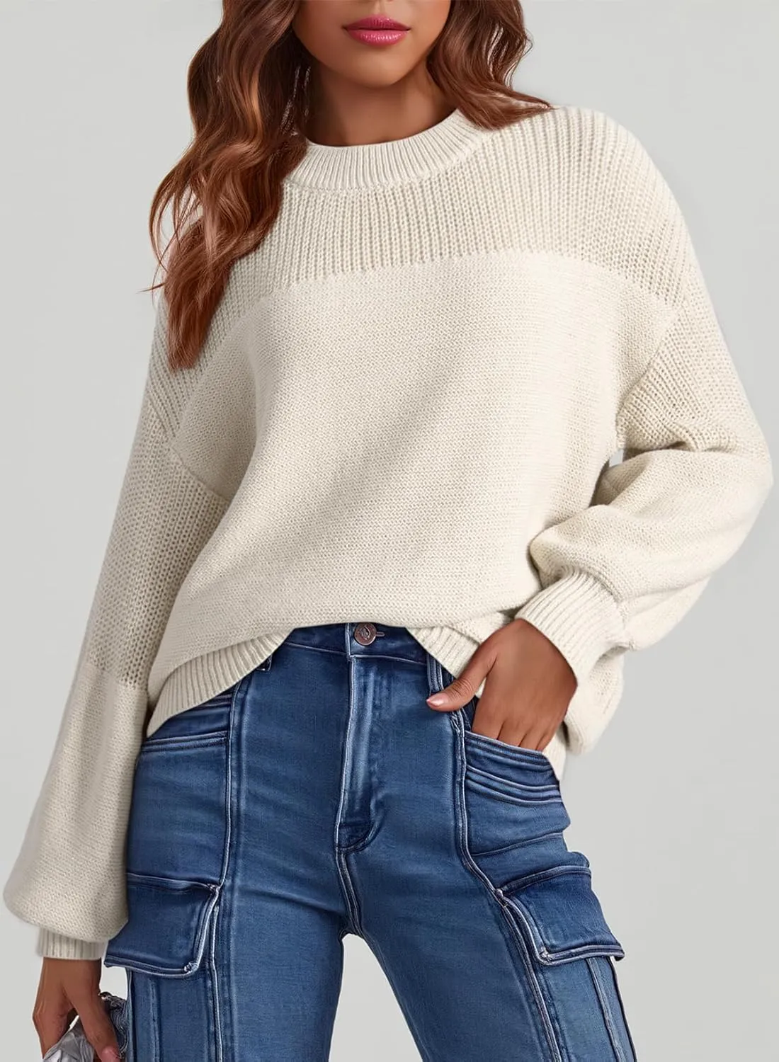 Dokotoo Women's Casual Long Sleeve Sweaters Loose Crewneck Knit Solid Pullover Sweater Jumper Tops