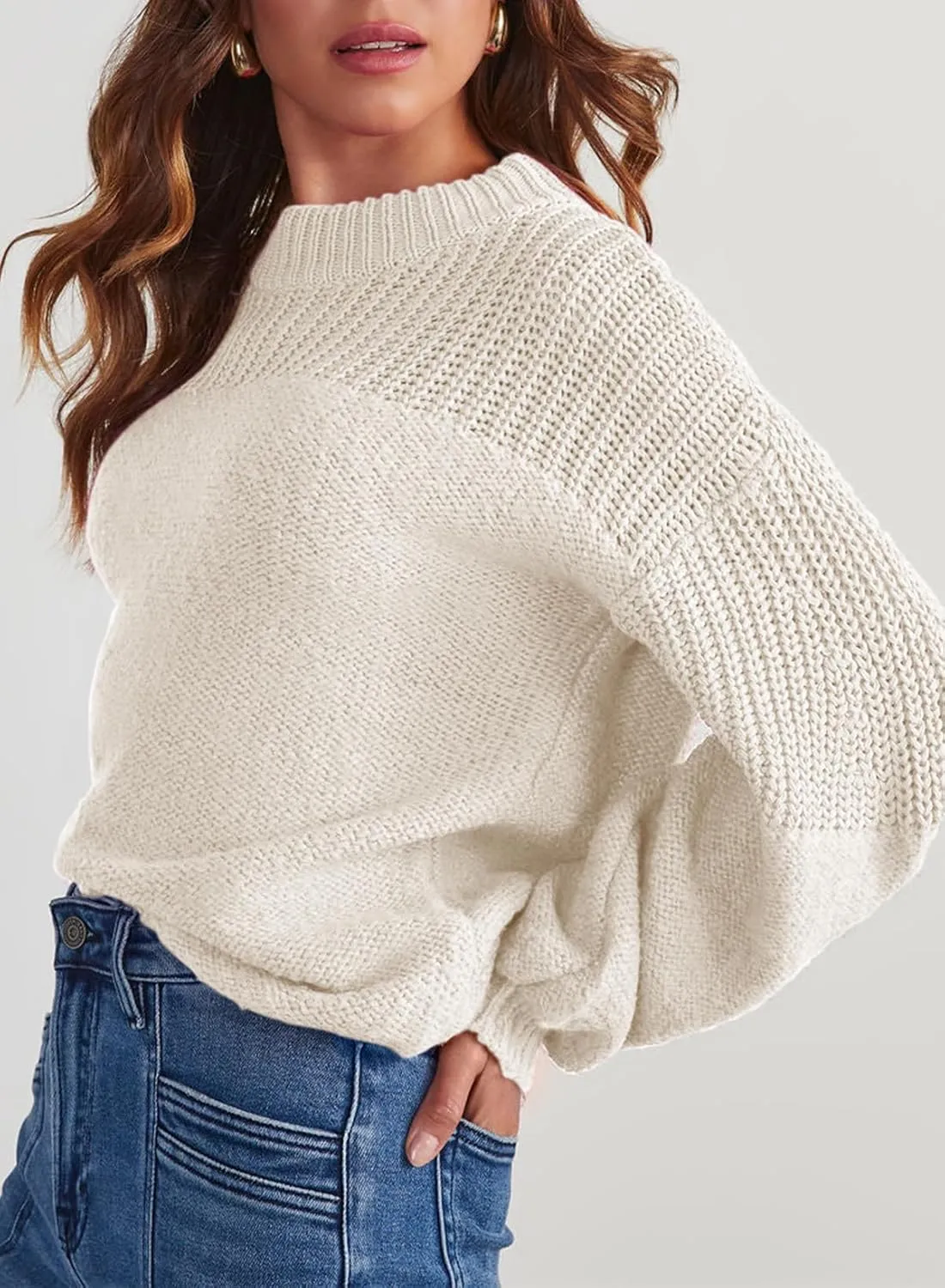 Dokotoo Women's Casual Long Sleeve Sweaters Loose Crewneck Knit Solid Pullover Sweater Jumper Tops
