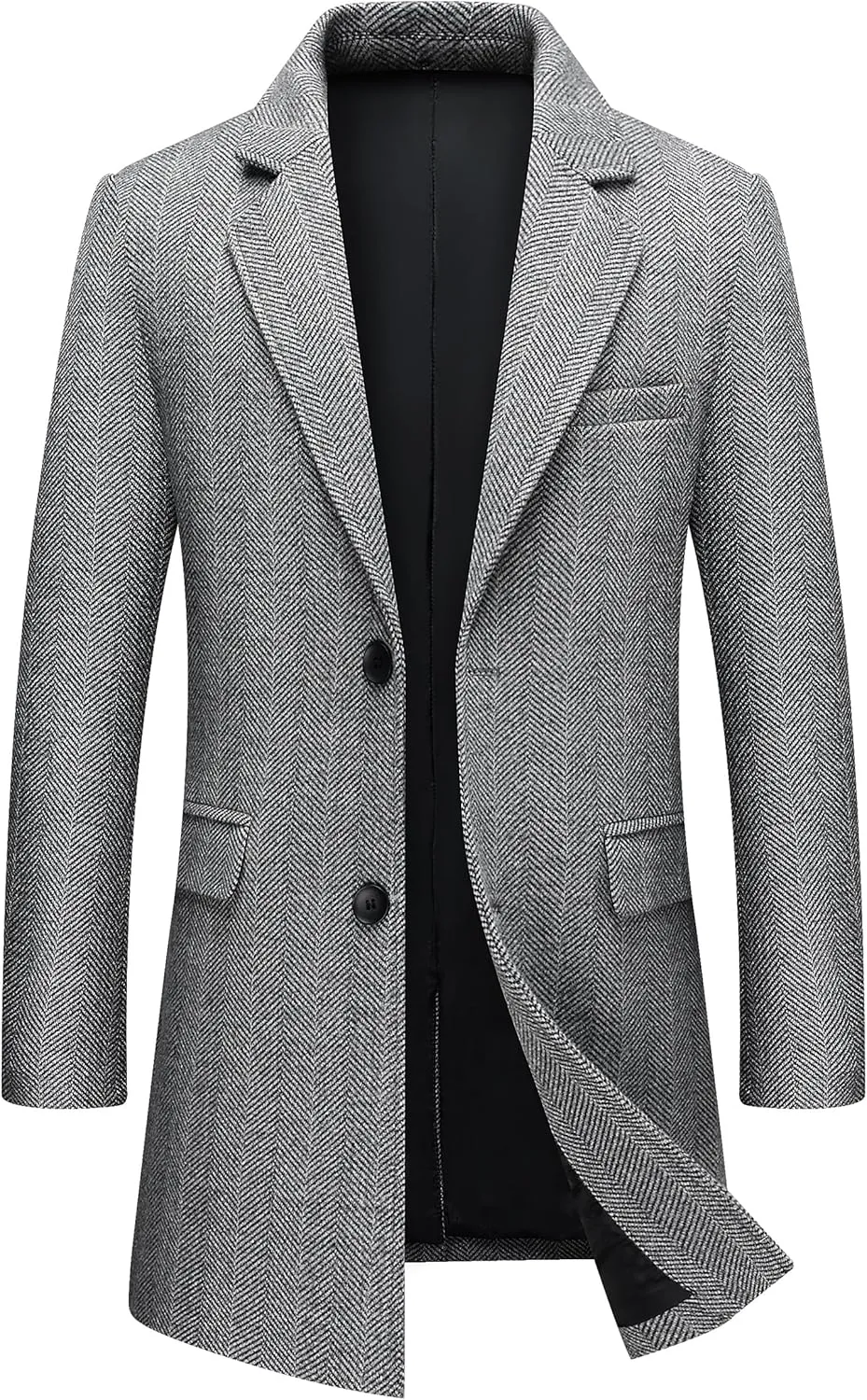 DOSLAVIDA Men's Slim Fit Woolen Pea Coat Single Breasted Winter Warm Long Trench Jackets With Removable Soft Scarf