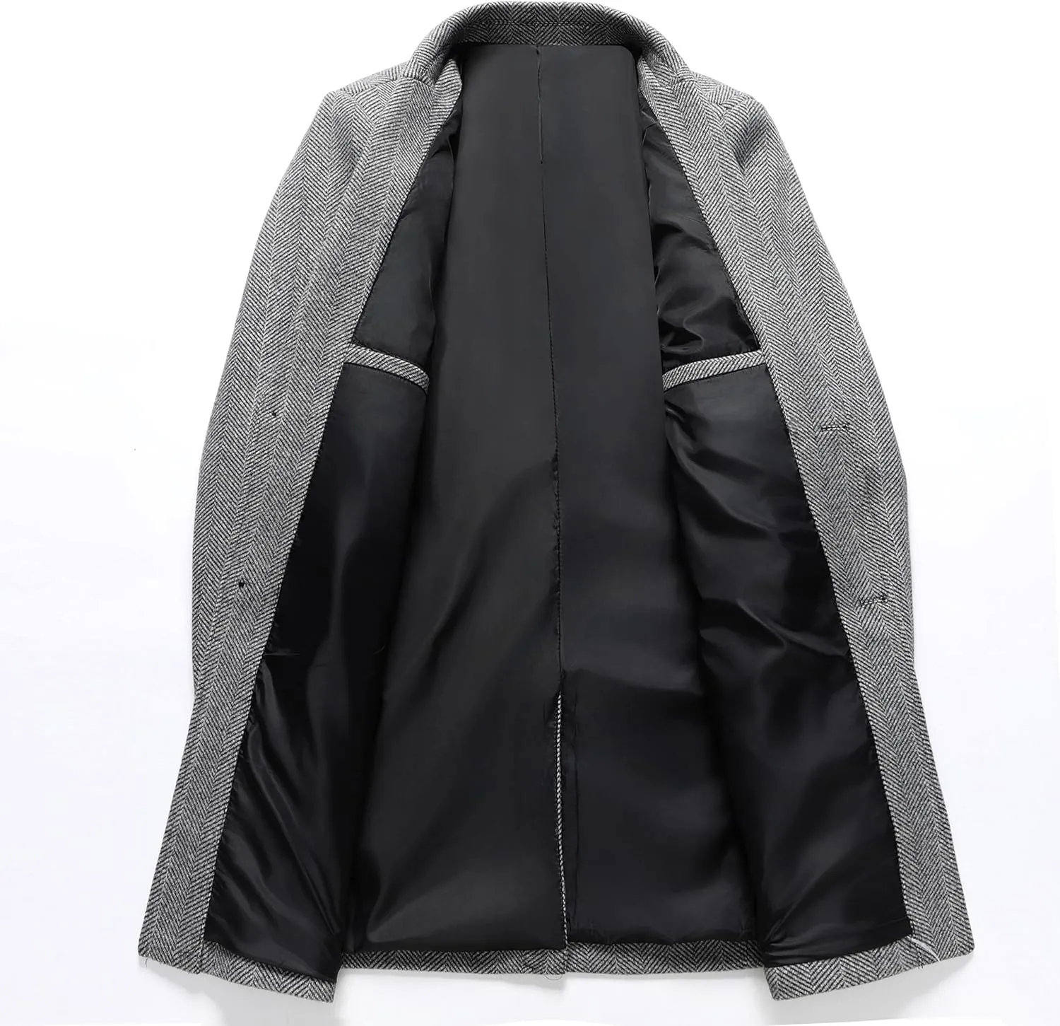 DOSLAVIDA Men's Slim Fit Woolen Pea Coat Single Breasted Winter Warm Long Trench Jackets With Removable Soft Scarf