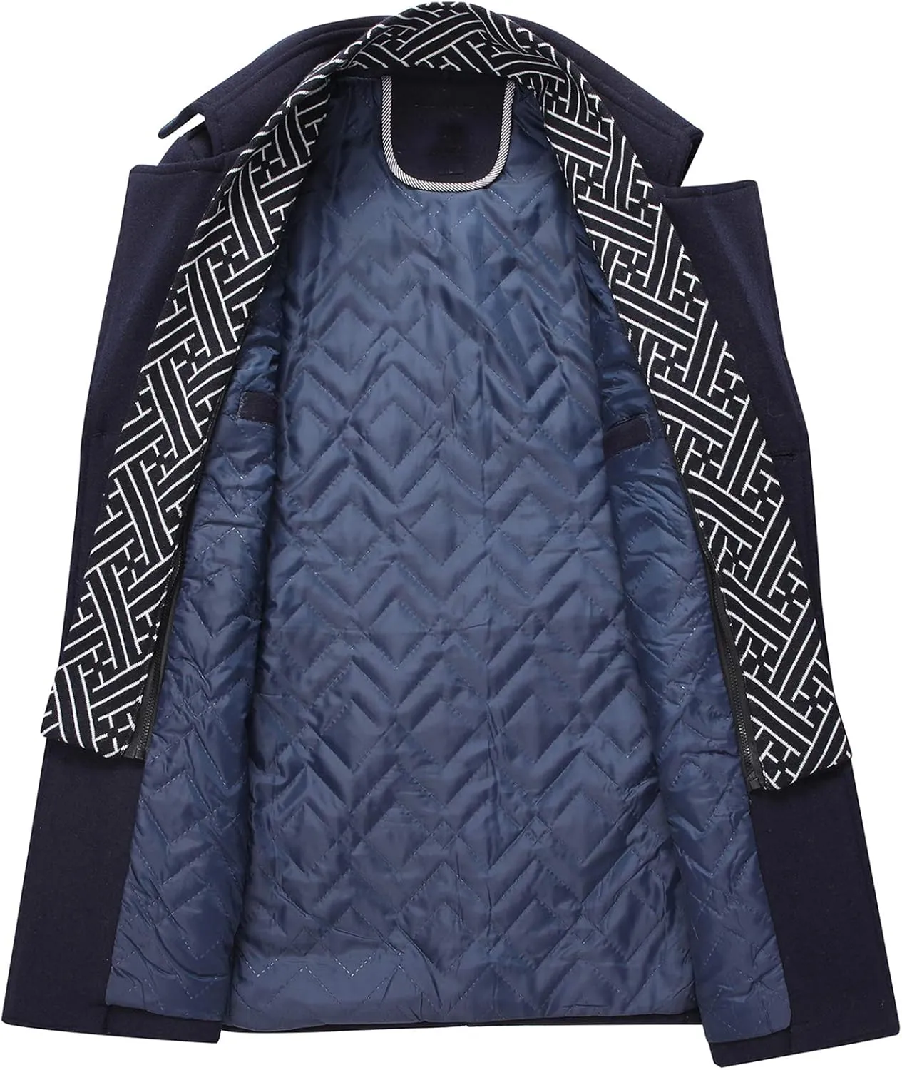 DOSLAVIDA Men's Slim Fit Woolen Pea Coat Single Breasted Winter Warm Long Trench Jackets With Removable Soft Scarf