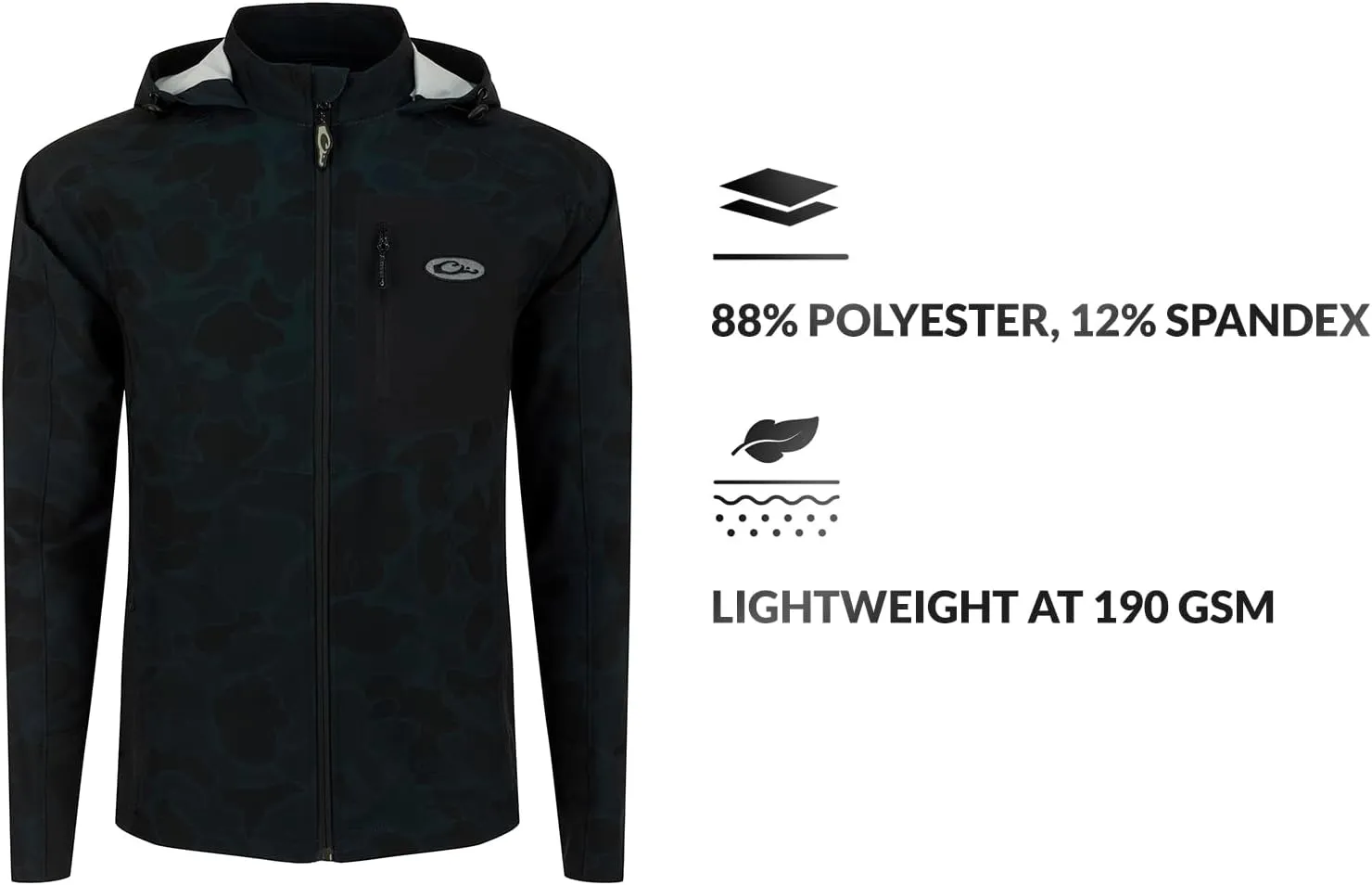 Drake Waterfowl Men's Rain Brake Lightweight Durable Adjustable Stretchy DWR Casual Sports Softshell Hooded Jacket