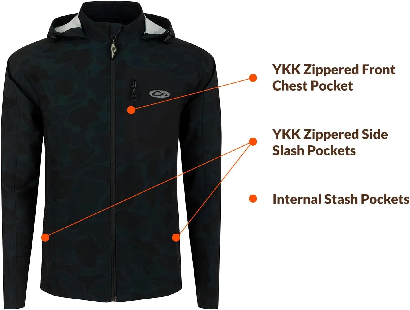 Drake Waterfowl Men's Rain Brake Lightweight Durable Adjustable Stretchy DWR Casual Sports Softshell Hooded Jacket