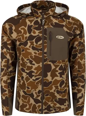 Drake Waterfowl Men's Rain Brake Lightweight Durable Adjustable Stretchy DWR Casual Sports Softshell Hooded Jacket