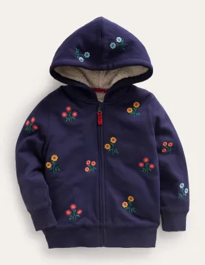 Embroidered Lined Hoodie-French Navy Floral