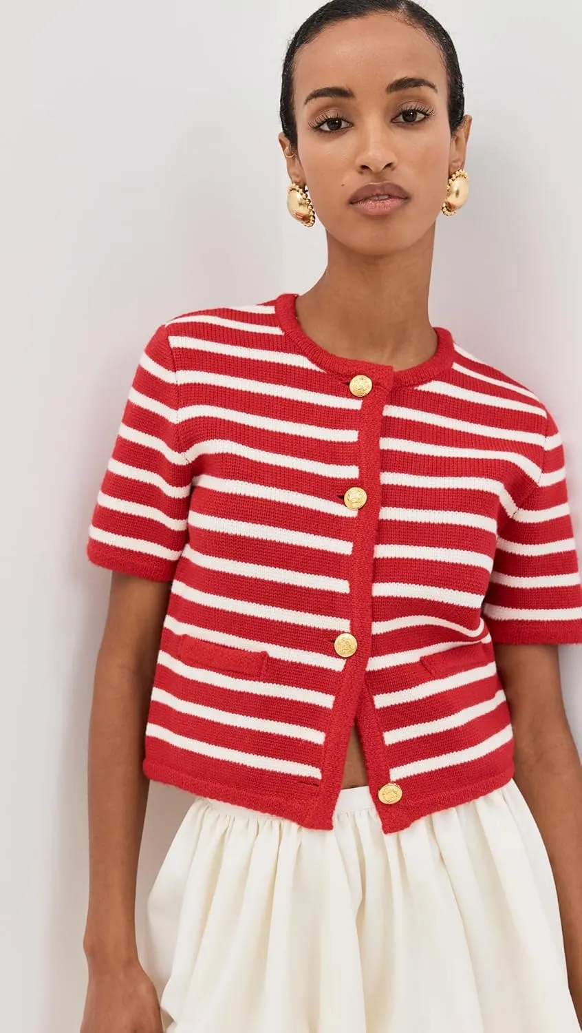 English Factory Women's Knit Striped Sweater Cardigan