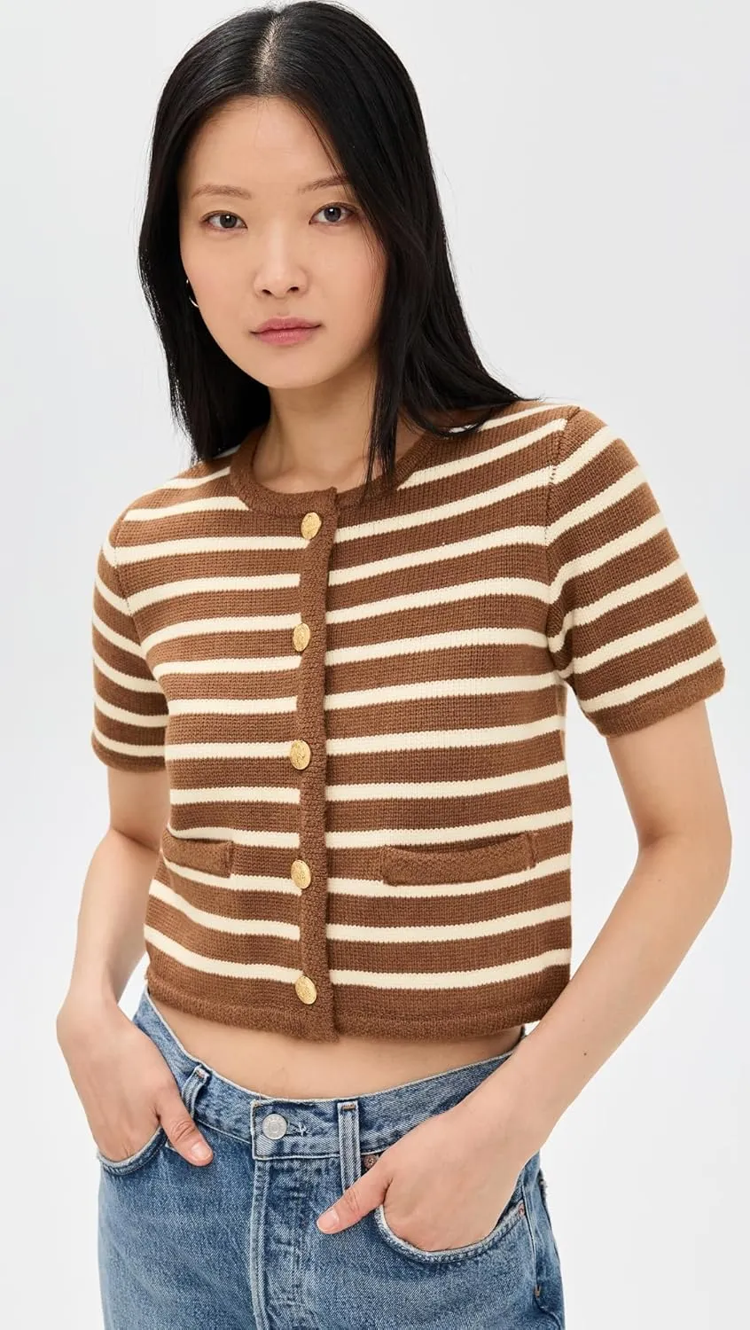 English Factory Women's Knit Striped Sweater Cardigan