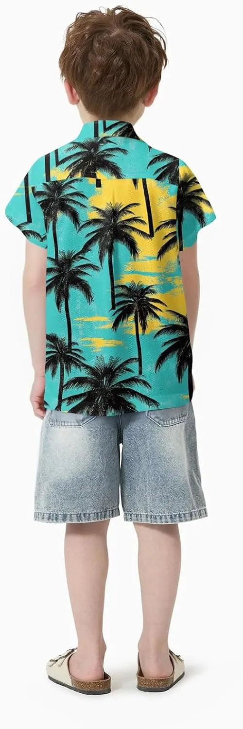 Family Matching Hawaiian Outfits, Dad and Son Beach Vacation Polo Button Down Shirts Mommy Daughter Dress