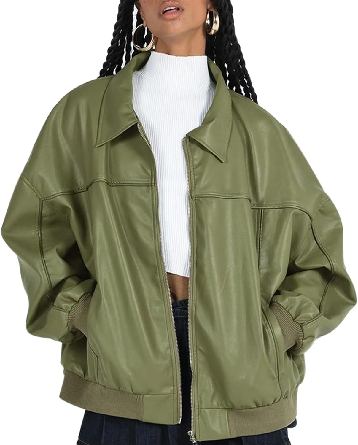 FEORJGP Womens PU Leather Biker Jacket Coat Windbreaker Faux Fur Jacket Outerwear Coat Motorcycle Jacket Y2K 90s Streetwear