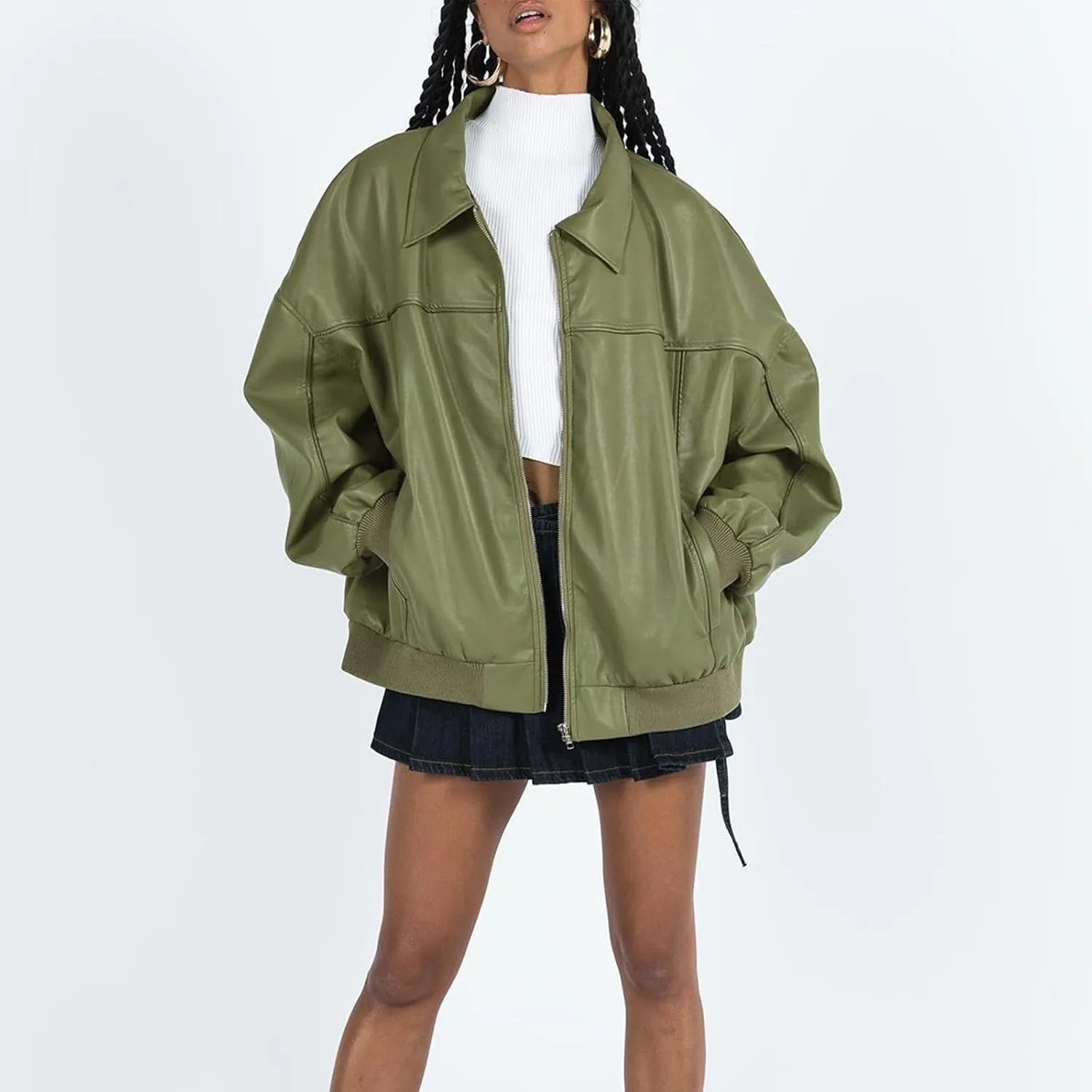 FEORJGP Womens PU Leather Biker Jacket Coat Windbreaker Faux Fur Jacket Outerwear Coat Motorcycle Jacket Y2K 90s Streetwear
