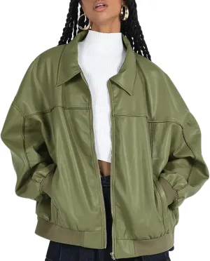 FEORJGP Womens PU Leather Biker Jacket Coat Windbreaker Faux Fur Jacket Outerwear Coat Motorcycle Jacket Y2K 90s Streetwear