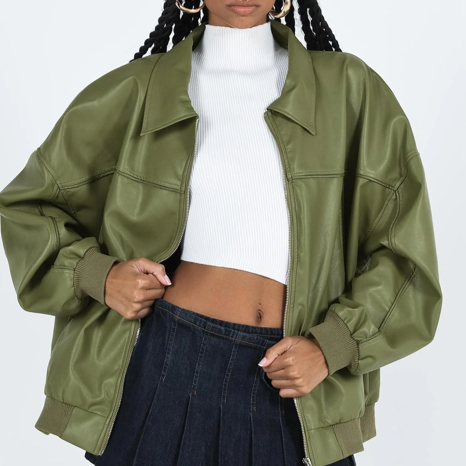 FEORJGP Womens PU Leather Biker Jacket Coat Windbreaker Faux Fur Jacket Outerwear Coat Motorcycle Jacket Y2K 90s Streetwear