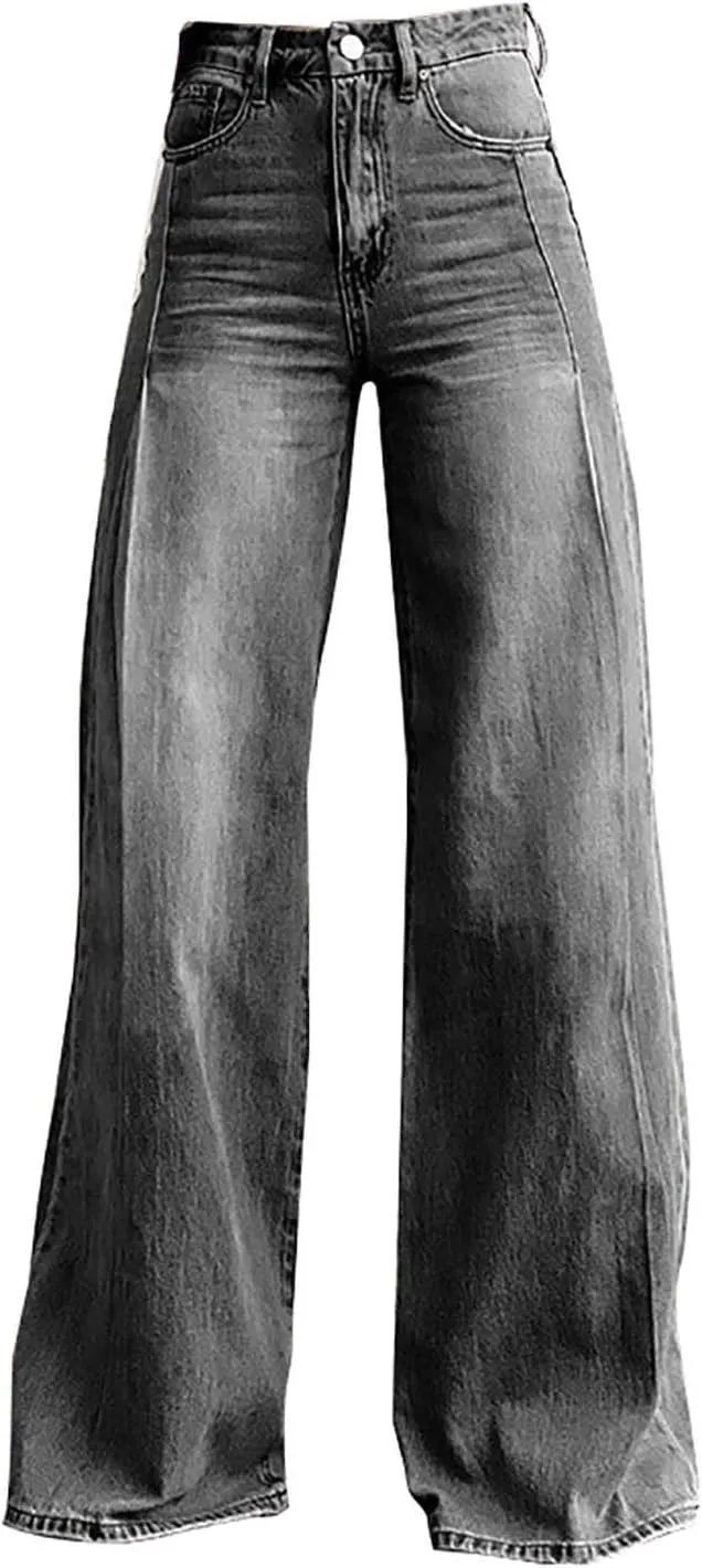 Flare Jeans for Women Wide Leg Jeans Woman Vintage Floral Print High Waisted Straight Stretch Pants with Pockets