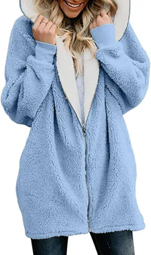 Fleece Jacket Women Sherpa Zip Up Long Sleeve Lapel Hoodies Faux Fur Coats Oversized Cardigan Sweaters Shaggy Outfits