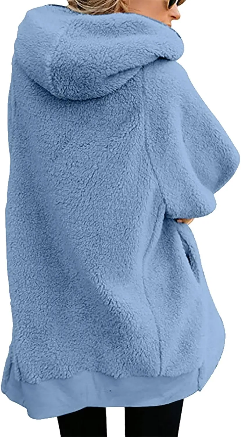 Fleece Jacket Women Sherpa Zip Up Long Sleeve Lapel Hoodies Faux Fur Coats Oversized Cardigan Sweaters Shaggy Outfits