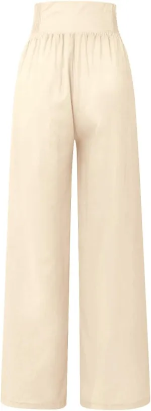 FlekmanArt Linen Wide Leg Pants Women Comfy Flowy High Waisted Beach Palazzo Pants with Pockets 2024
