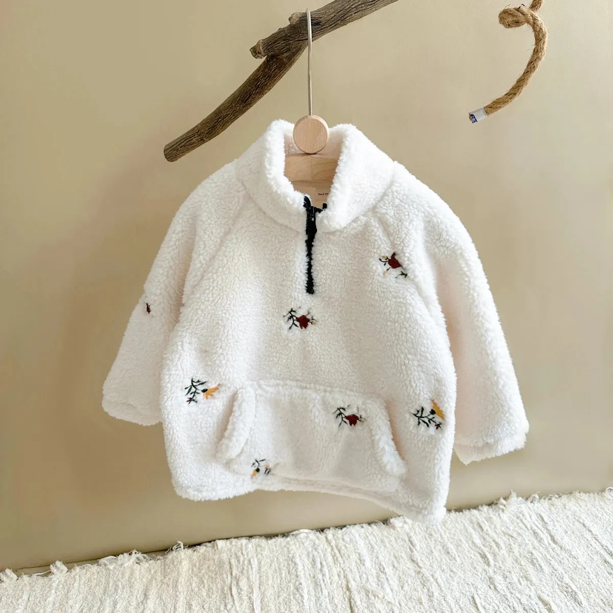 Floral Embroidered 1/4 Zip Sherpa