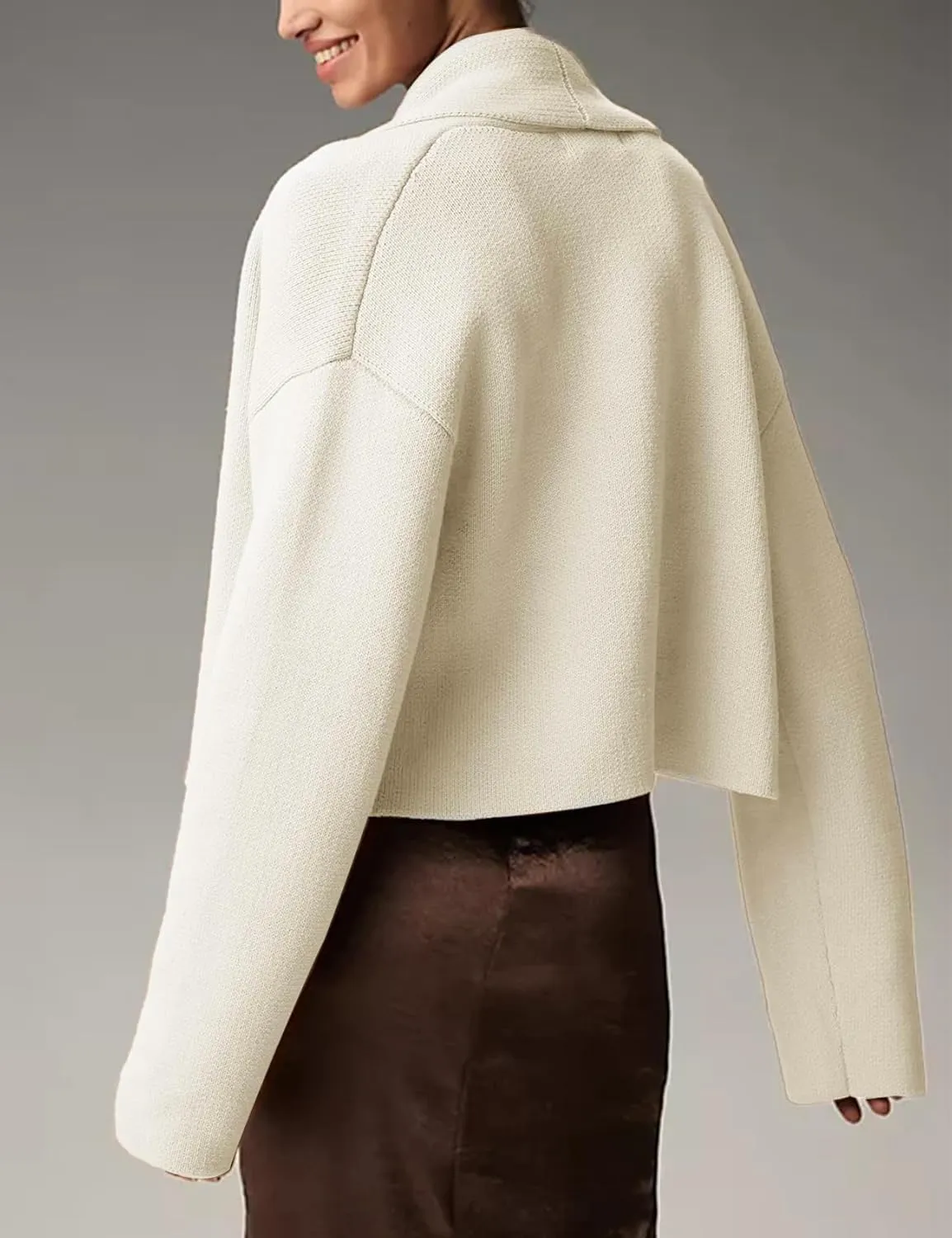 Flygo Women's Cropped Cardigan Sweater Oversized Shawl Lapel 2024 Fall Fashion Open Front Sweater Jacket Knit Outwear