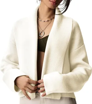 Flygo Women's Cropped Cardigan Sweater Oversized Shawl Lapel 2024 Fall Fashion Open Front Sweater Jacket Knit Outwear