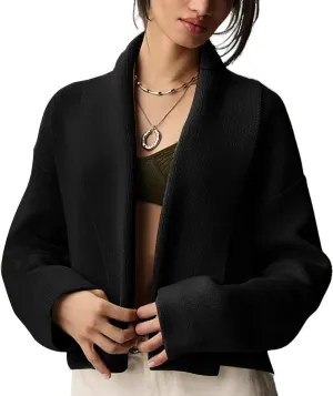 Flygo Women's Cropped Cardigan Sweater Oversized Shawl Lapel 2024 Fall Fashion Open Front Sweater Jacket Knit Outwear