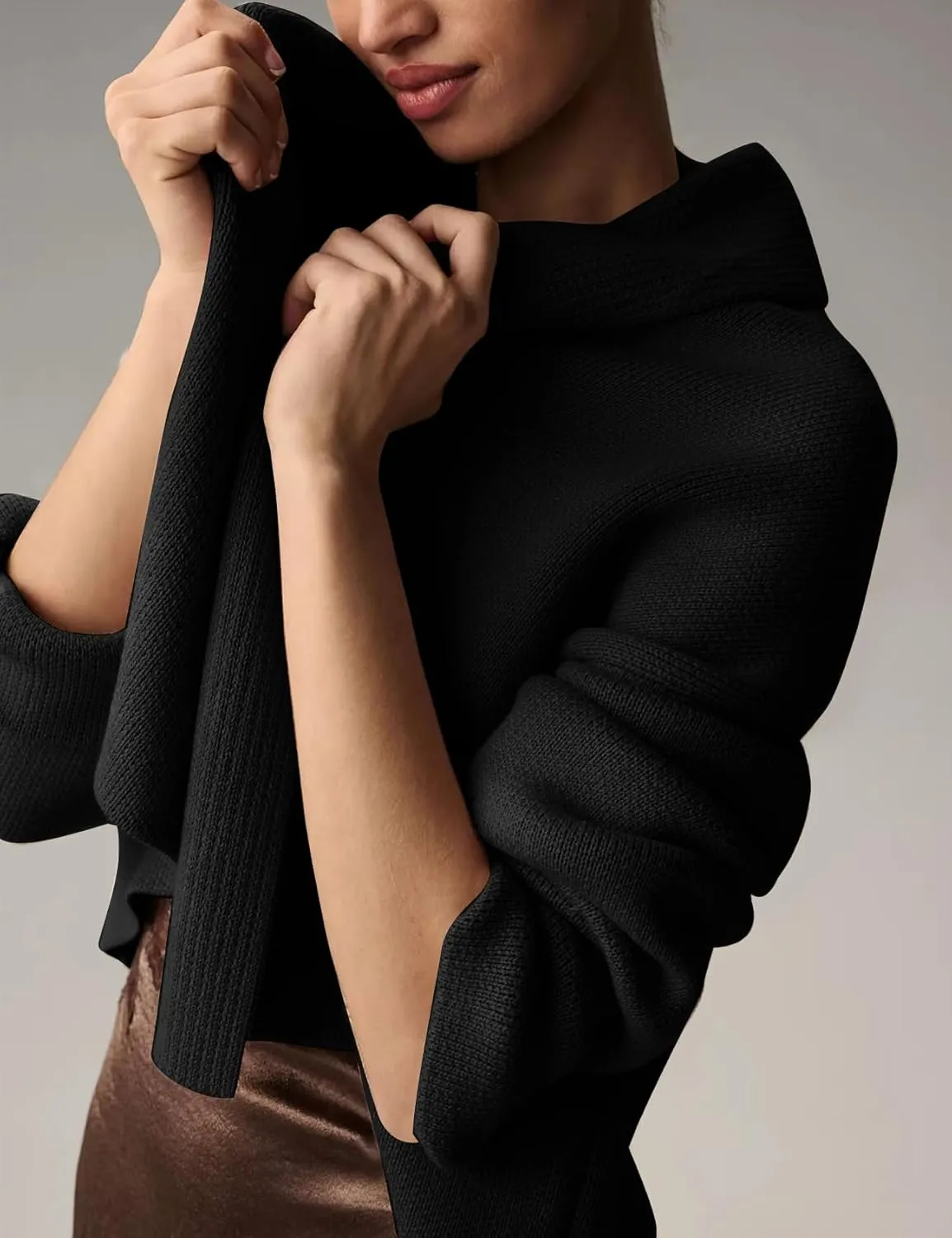 Flygo Women's Cropped Cardigan Sweater Oversized Shawl Lapel 2024 Fall Fashion Open Front Sweater Jacket Knit Outwear